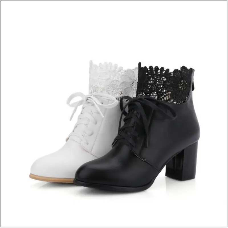 Новинка женские ботильоны шикарные кружевные Ботинки martin на толстом каблуке