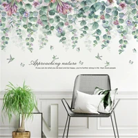 romantic purple flowers green leaves wall stickers for living room art decals mural kids baby bedroom decorative sticker muraux