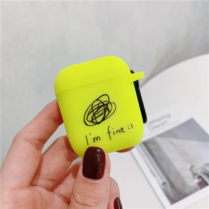Модный флуоресцентный цветной простой чехол с надписью для Airpods, милый мультяшный bluetooth-наушник, защитный чехол для Airpod 2, мягкий чехол - Цвет: style 6