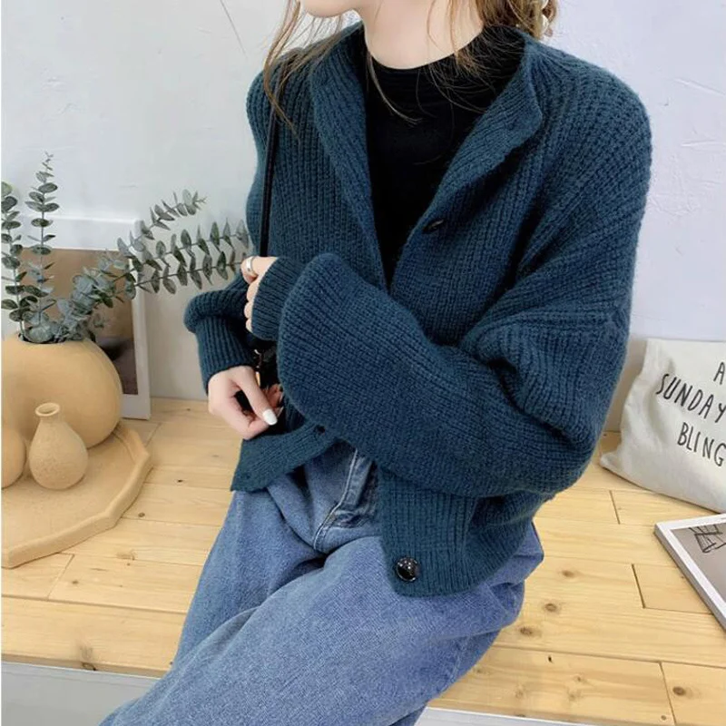 

Осень-зима 2020, женские свитера, вязаный кардиган на пуговицах с пышными рукавами, элегантная Корейская женская трикотажная одежда CL605