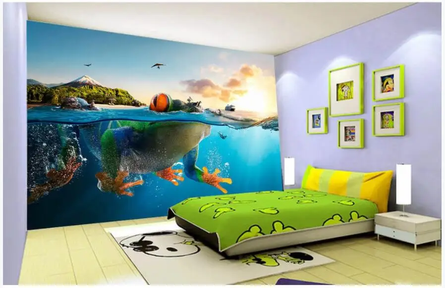 3d silk wallpaper custom photo Dream boat cartoon beautiful ocean frog home decor living room wall paper for walls 3 d