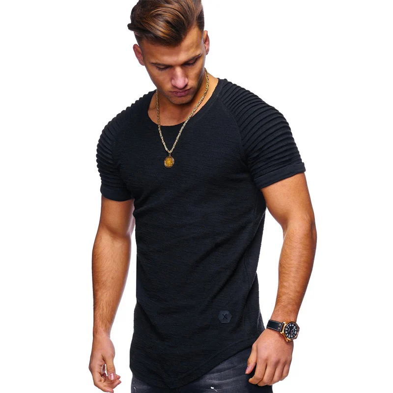 IceLion 2021 Summer T Shirt Men Solid Stripe Short Sleeve Slim Fit T-shirt Fashion Fold Design Casual Fitness Tops Homme Tshirt | Мужская