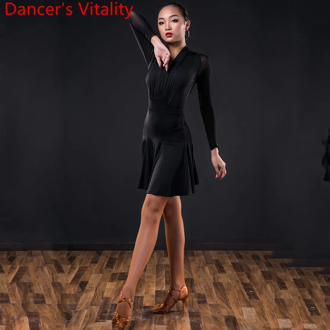 Одежда для выступлений латиноамериканских танцев женское платье взрослых с V