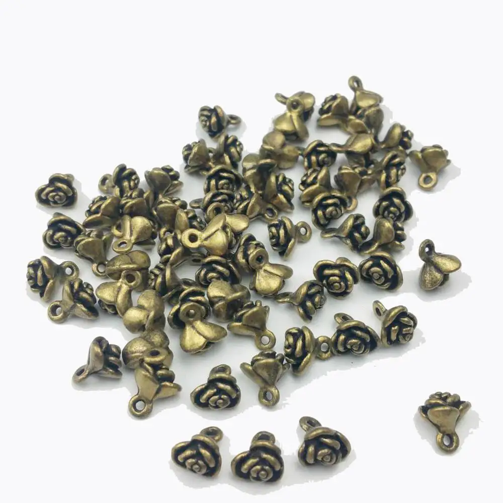 

20pcs/lot 9mm Europe Antique Flower Necklace Rose Charms Pendant Women Retro Style Bracelet Jewelry Making Handmade Crafts