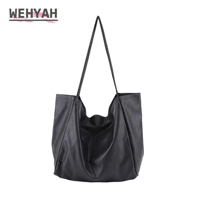 

Wahyah PU Leather Ladies Tote Bags for Woman Handbags Solid Oversize Clutch Purse Shoulder Bag Large Capacity Casual Bags ZY094