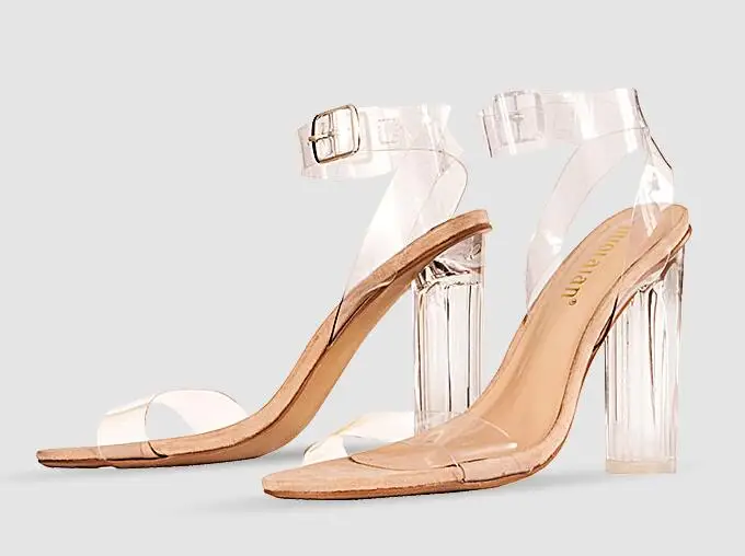 

Strappy Buckle Sandals High Heel PVC Transparent ladies peep toe ankle strap for women high heels sandals party wedding shoes