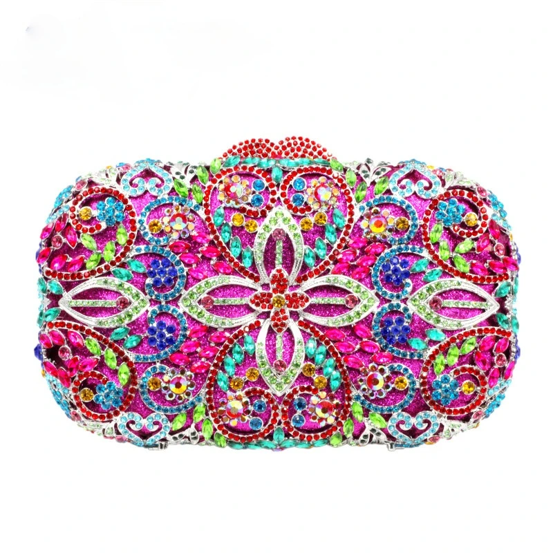 Boutique GG Luxury Fashion Diamond Women Evening Clutches Handbag Colorful Crystal Flower Purses 2021 Chain Party Wallet Bags