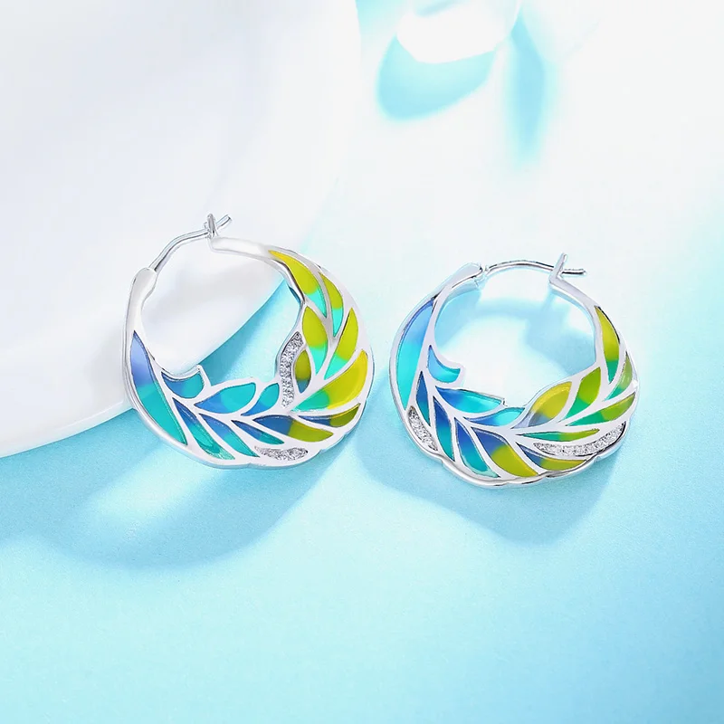 Женские серьги с эмалью из 100% настоящего серебра 925 пробы натуральными листьями и