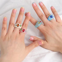 y2k style acrylic color wide wedding bands rhinestone inlaid plastic pink white ring party friends girl women jewelry gifts