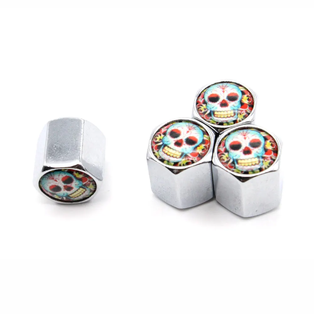 4 шт./компл. череп из цинкового сплава с цветком стиль крышка на стержень клапана