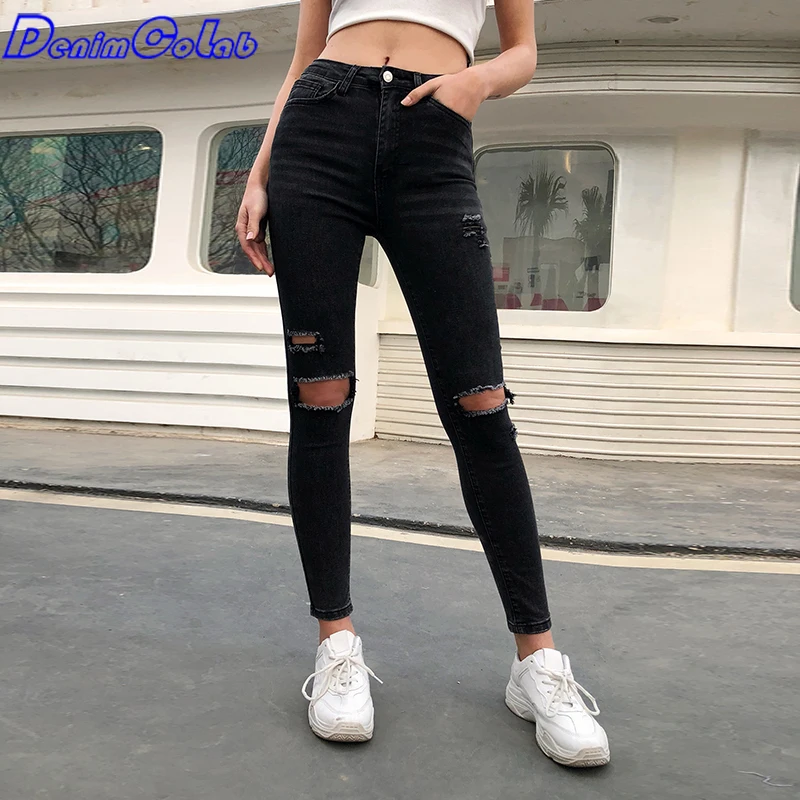 

Джинсы женские черные эластичные с высокой талией, 2021