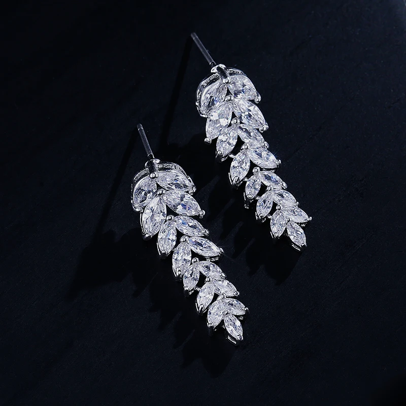 FEEHOW белый Цвет изысканный фианит огранки маркиза серьги с болтающимися частями