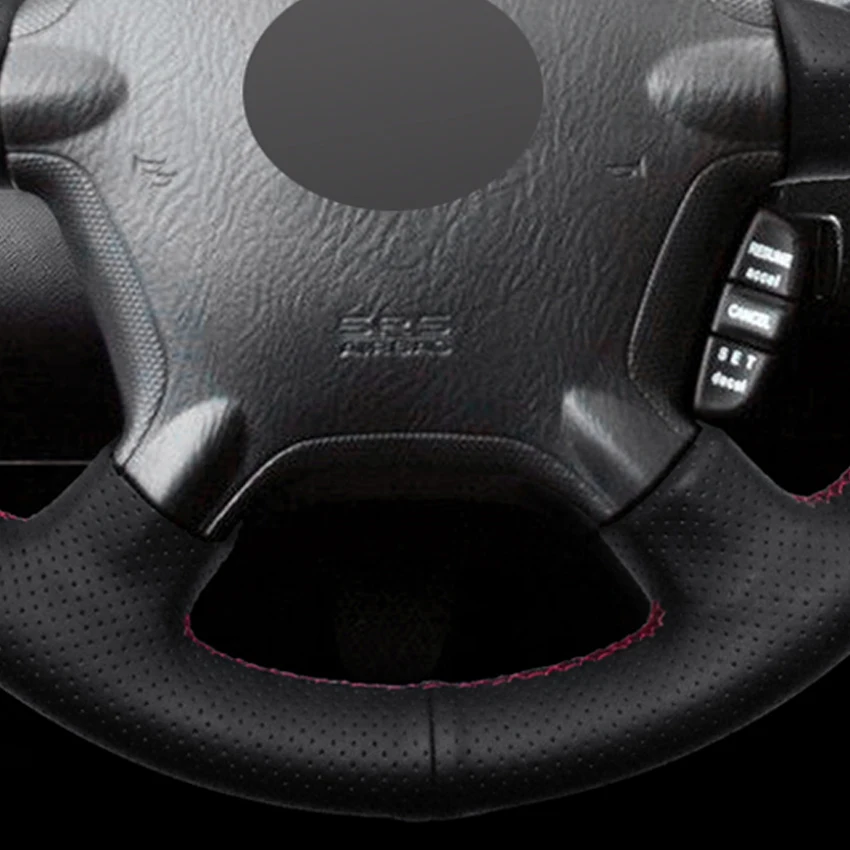 

LQTENLEO Black Genuine Leather Hand-stitched Car Steering Wheel Cover for Honda CRV CR-V 2002-2006