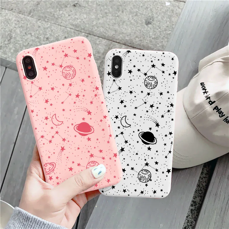 Simple Space Planet Stars Moon Spaceship Phone Case For iPhone 11 12 13 Pro Max XR X XS Max 6s 7 8 Plus SE2020 mini Soft Cover