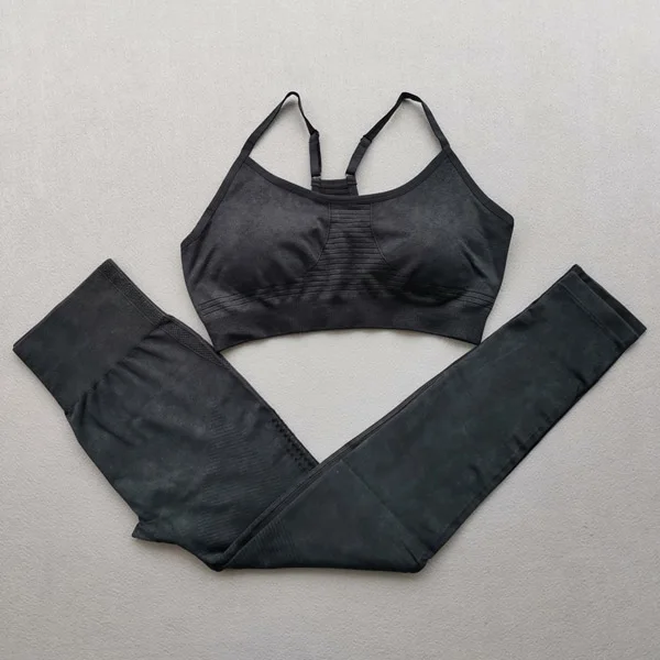 Black 2Pcs set Бесшовный комплект для йоги, женская одежда для фитнеса, спортивный бюстгальтер с высокой талией, леггинсы для спортзала, женские спортивные костюмы из 2 предметов - Цвет: Black 2Pcs set