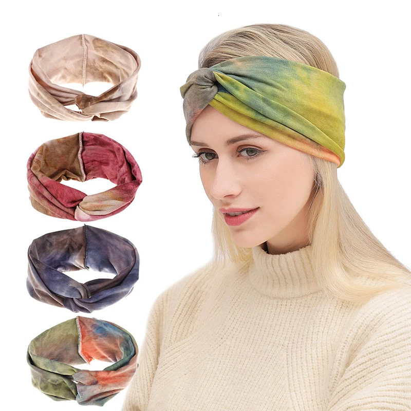 

Bohemian Hair Accessories Twisted Bandage Knotted Turban Headwrap Womens Tie-Dye Washed Colored Beach Vintage Sports Headband