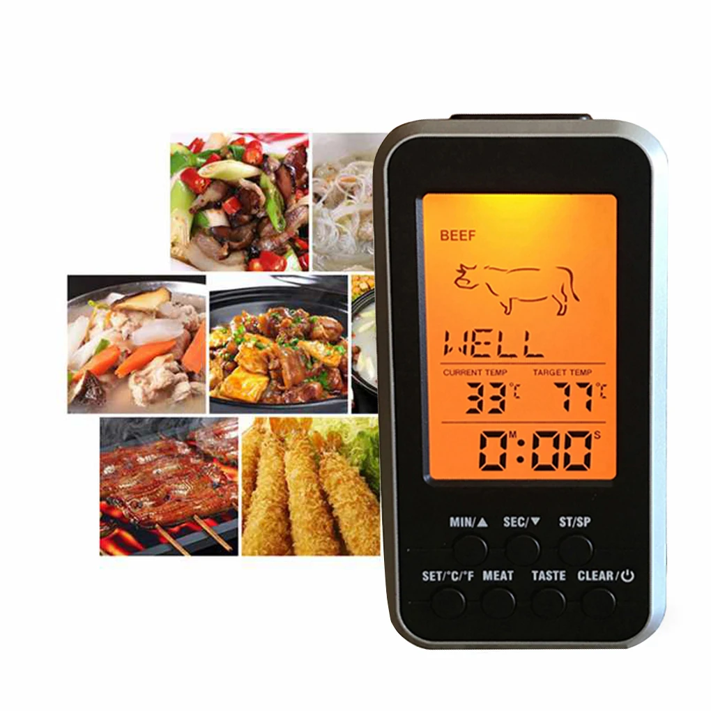 

Digital BBQ Thermometer Wireless Kitchen Oven Food Cooking Grill Smoker Meat Thermometer with Probe and Timer Temperature Alarm