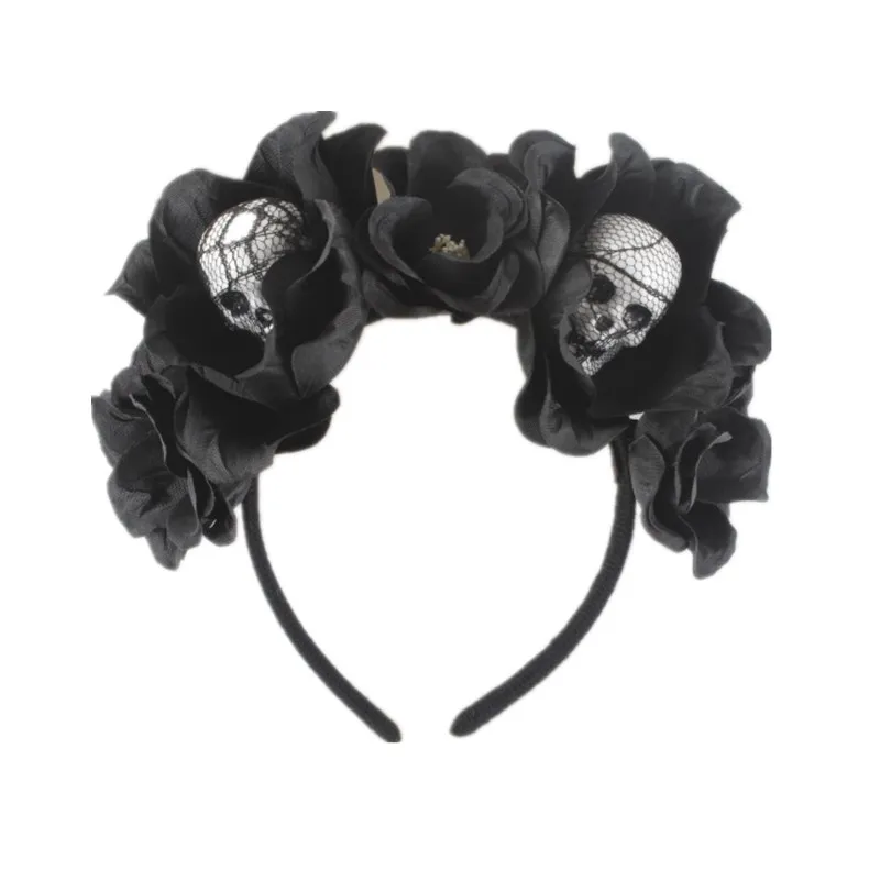 

Halloween Horror Skull Lace Headband Artificial Flower wreath Covered Hairband Decor Masquerade Party DIY Costume Hair Clip