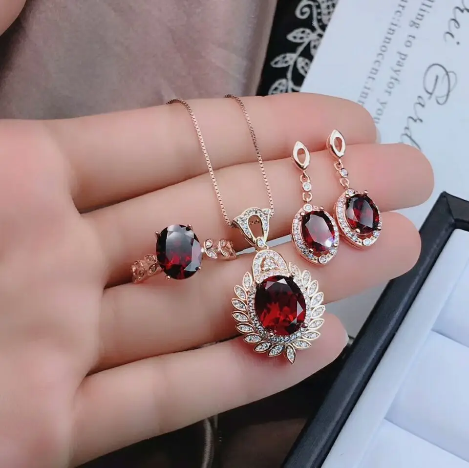 

MeiBaPJ высококачественный натуральный красный гранат драгоценный камень, модный цвет, серебро 925 пробы, очаровательные ювелирные изделия