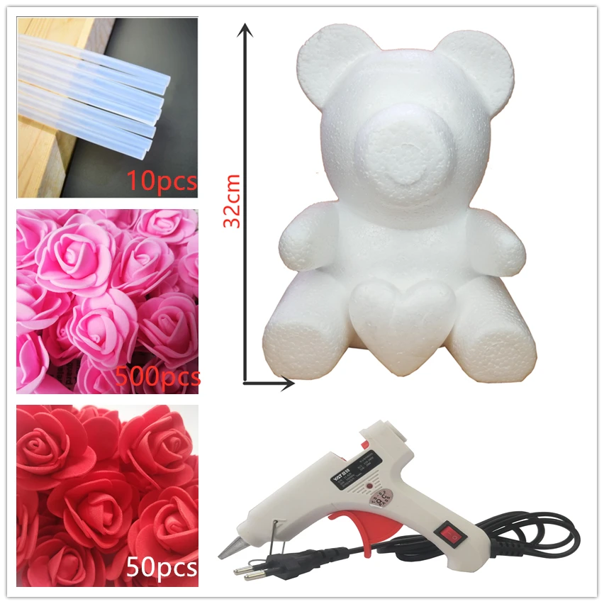 38cm pink bear Пузырьковая Роза медведи ПЕНА РОЗА ручной работы медведь плесень DIY искусственный цветок розы Медведь пластик медведь розы - Цвет: 38cm pink bear