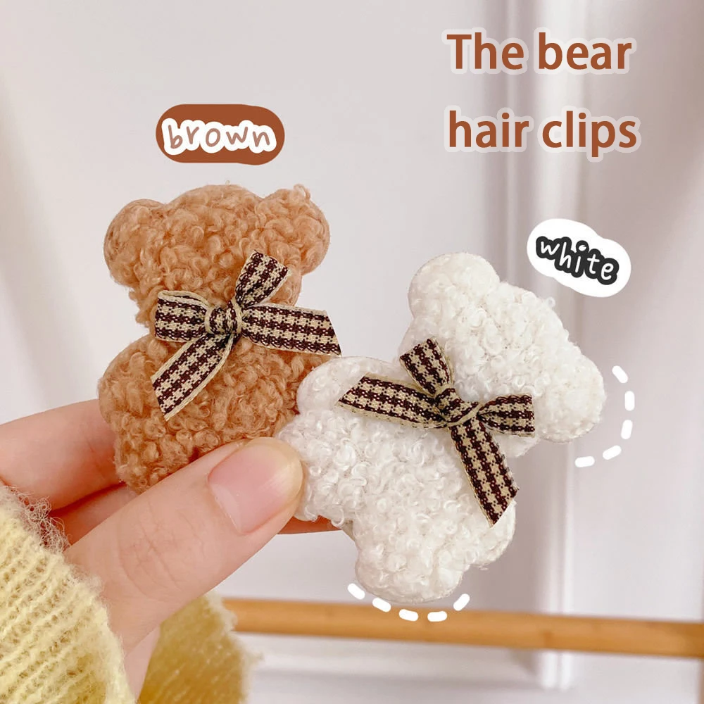 

Autumn And Winter Cute Plush Hairpin Side Clip Bear Cartoon Hairpin Subnet Celebrity Simple Clip Fur Hair Ring BB Clip