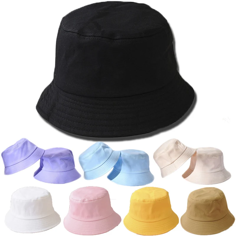 

Pure Color Unisex Cotton Bucket Hats Women Summer Sunscreen Panama Hat Men Sunbonnet Fedoras Wide Brim Fisherman Hat Beach Cap