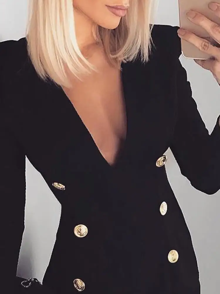 2019 весна и осень новая сексуальная униформа двубортный с длинными рукавами