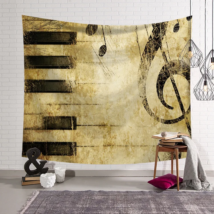 Настенный гобелен с музыкальным принтом музыкальных нот 200x150 большой ретро