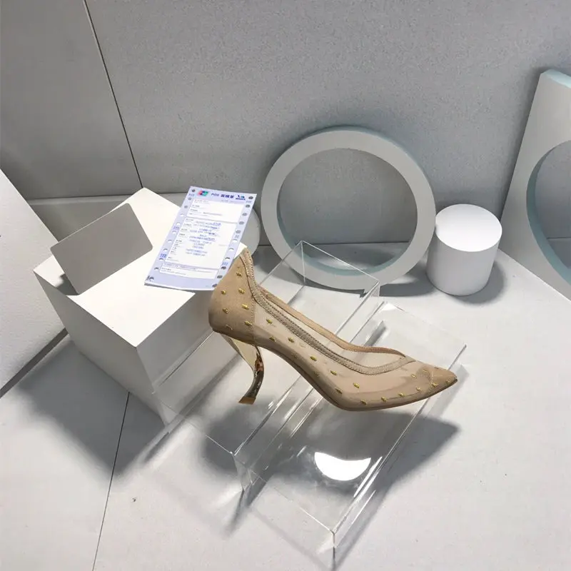 

Sexy lady fashion women shoes Black mesh lace pointy toe stiletto stripper High heels Prom Evening shoes party pumps l