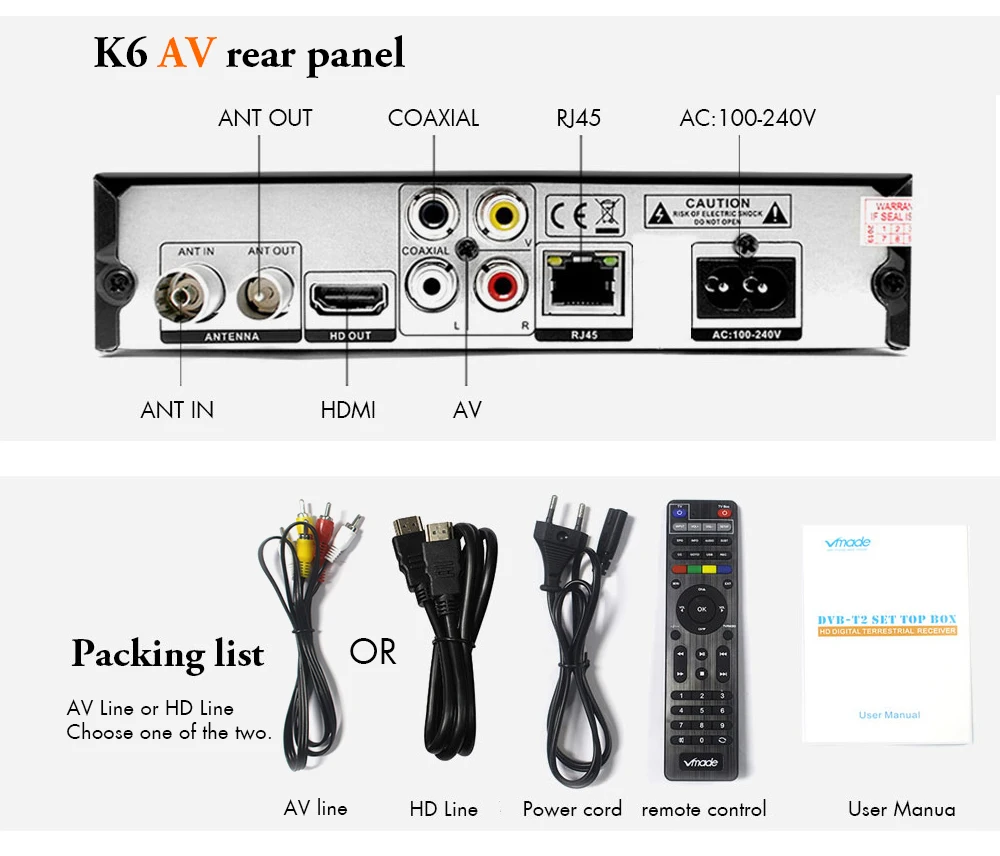 DVB-T2 K6 DVB-T H.265 HEVC цифровой HD эфирный ТВ приемник поддерживает Dolby Youtube DVB T2 ТВ-тюнер с RJ45 LAN+ USB wifi