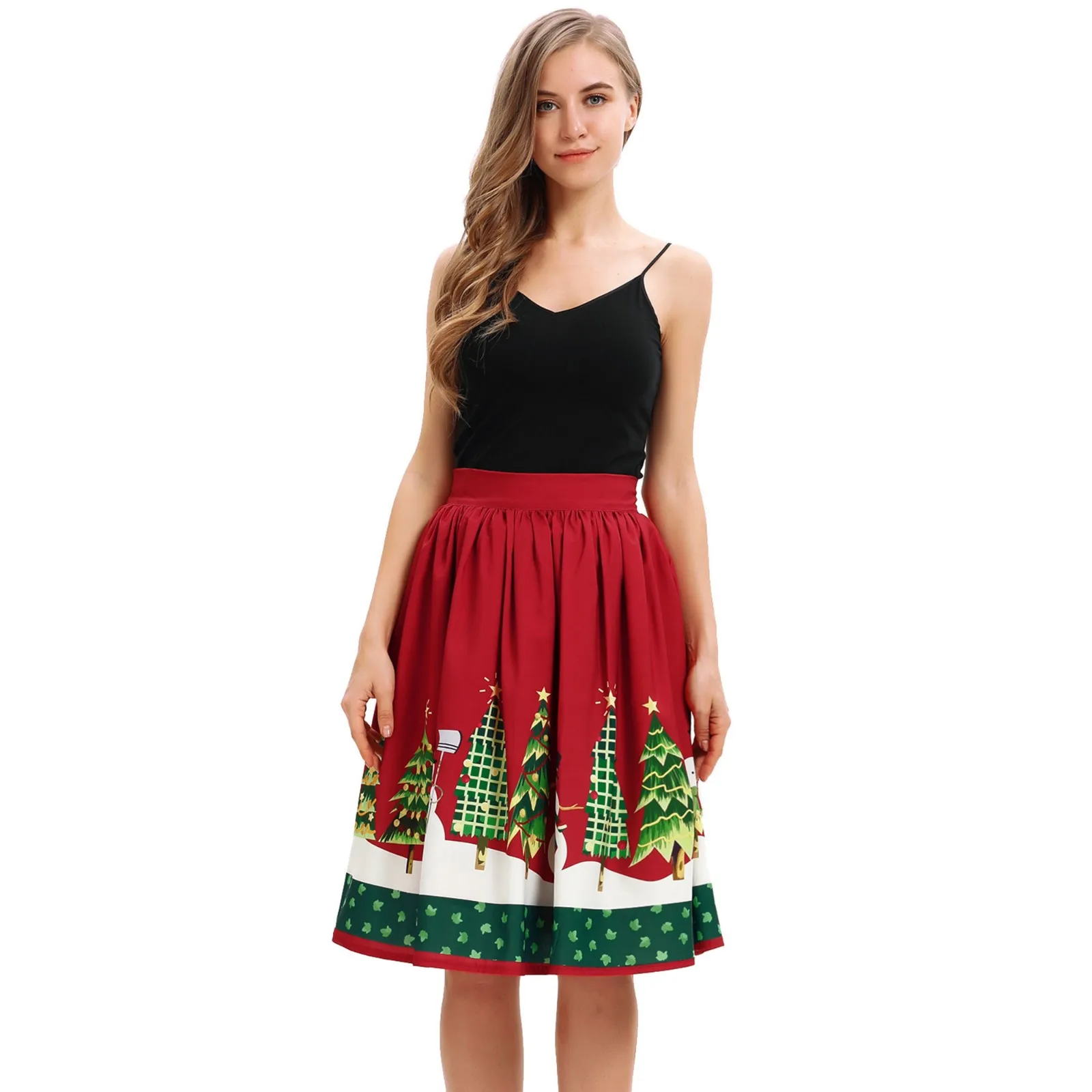 Женская юбка юбки faldas jupe femme shein saia Женская Повседневная Рождественская юбка-клеш с высокой талией, бальное платье для косплея