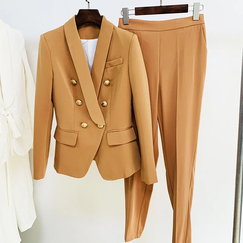 HarleyFashion 2021 New Autumn Design OL Formal Pants Suits Solid Blazer Skinny Trousers Bussiness Lady Outfits Quality Twin Sets images - 6