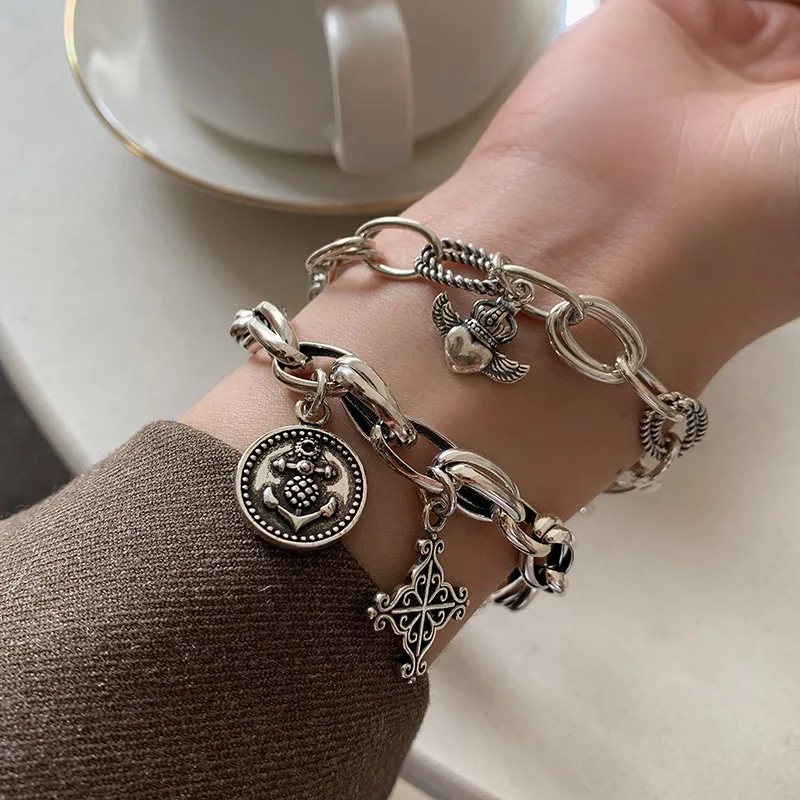 Женский браслет из серебра 30% пробы с крестом и якорем | Украшения аксессуары