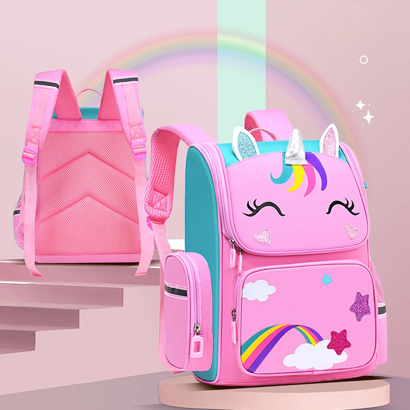 Girl School Bags Child Unicorn Printing Backpack School Bag Set for Girl Cute blue Pink Children's Schoolbag Waterproof Kids bag