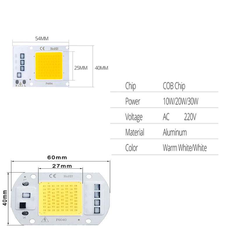 Светодиодный монолитный блок светодиодов 10 Вт 20 30 50 220 В переменного тока 240 в IP65