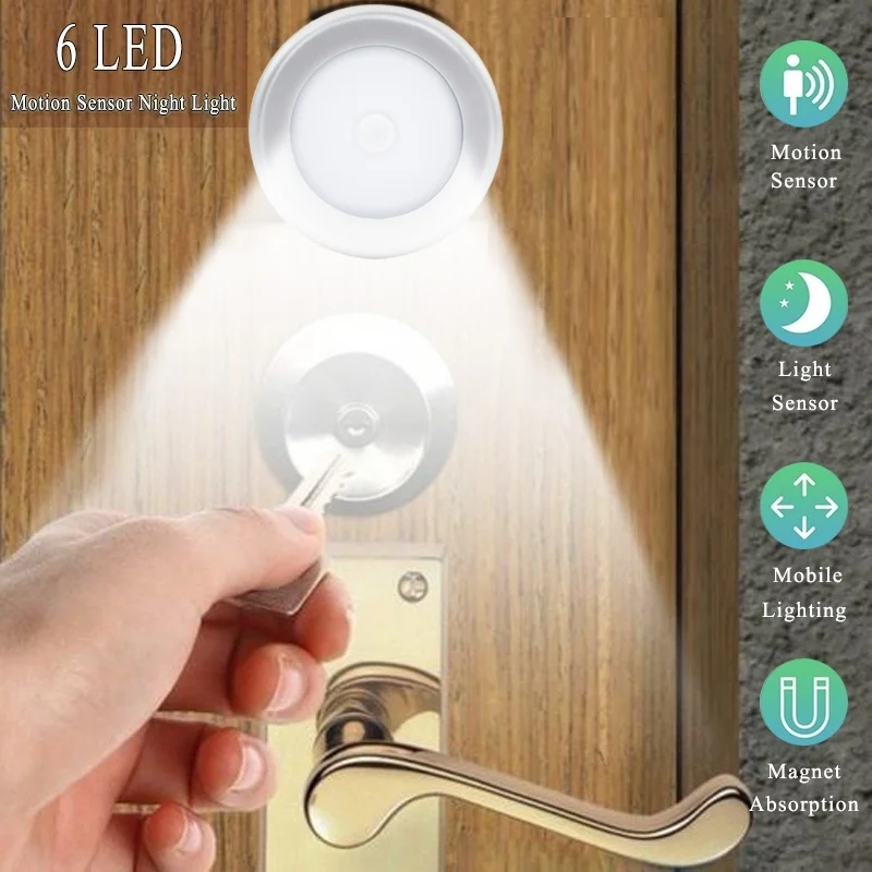 Cool Portable 6 LED Wireless Motion Sensor Night Light Battery-Powered with Sticker | Лампы и освещение