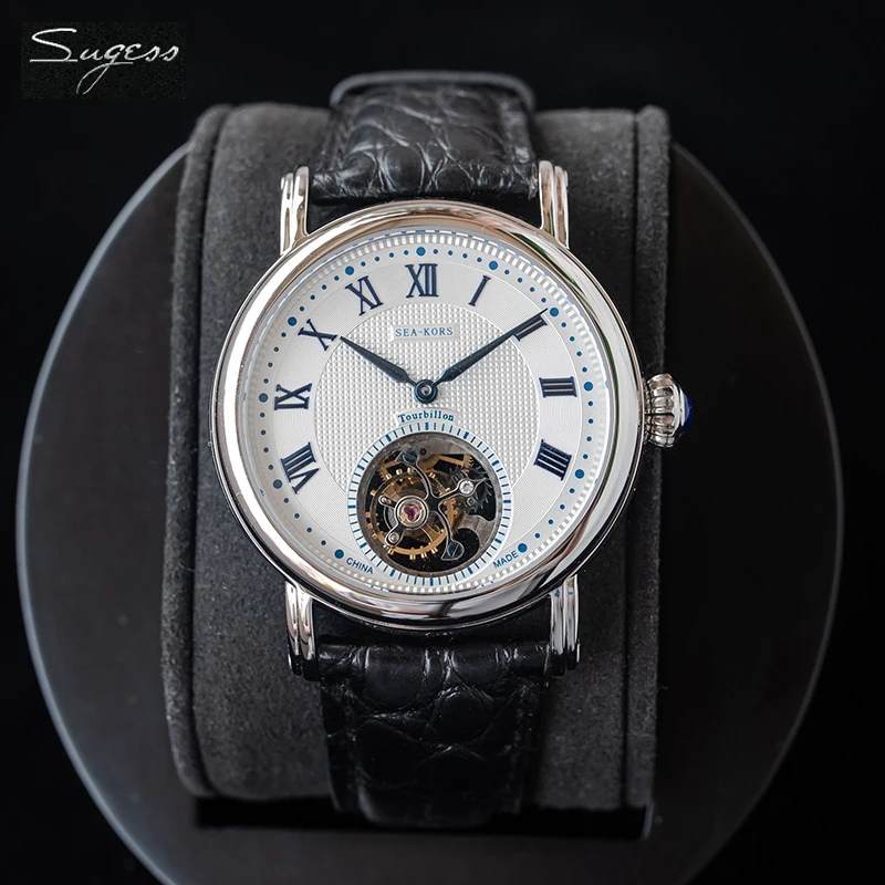 

Sugess Luxury Tourbillon Movement Watch Men Hand Wind Seagull Movement ST8000 Sapphire Mechanical Wrist Watches For Men Fashion