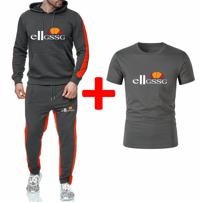 

Spring and Autumn Men's Sports Suit Casual Hoodie Slim Fit Breathable T-shirt Tied Feet Pure Cotton Trousers Simple Style