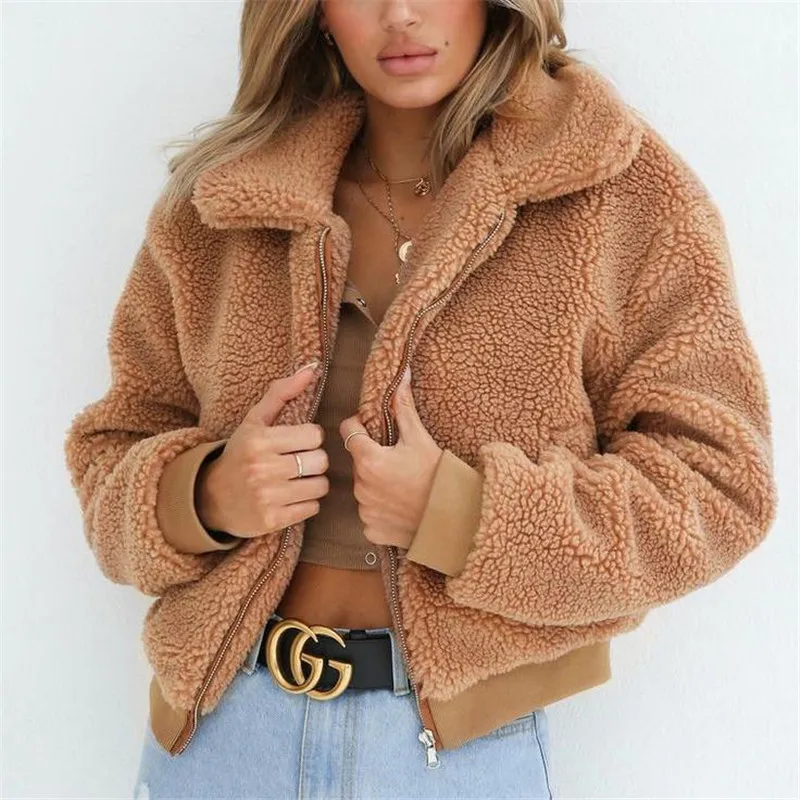 

Куртка женская теплая с карманами, модная короткая флисовая верхняя одежда на молнии, повседневный на зиму