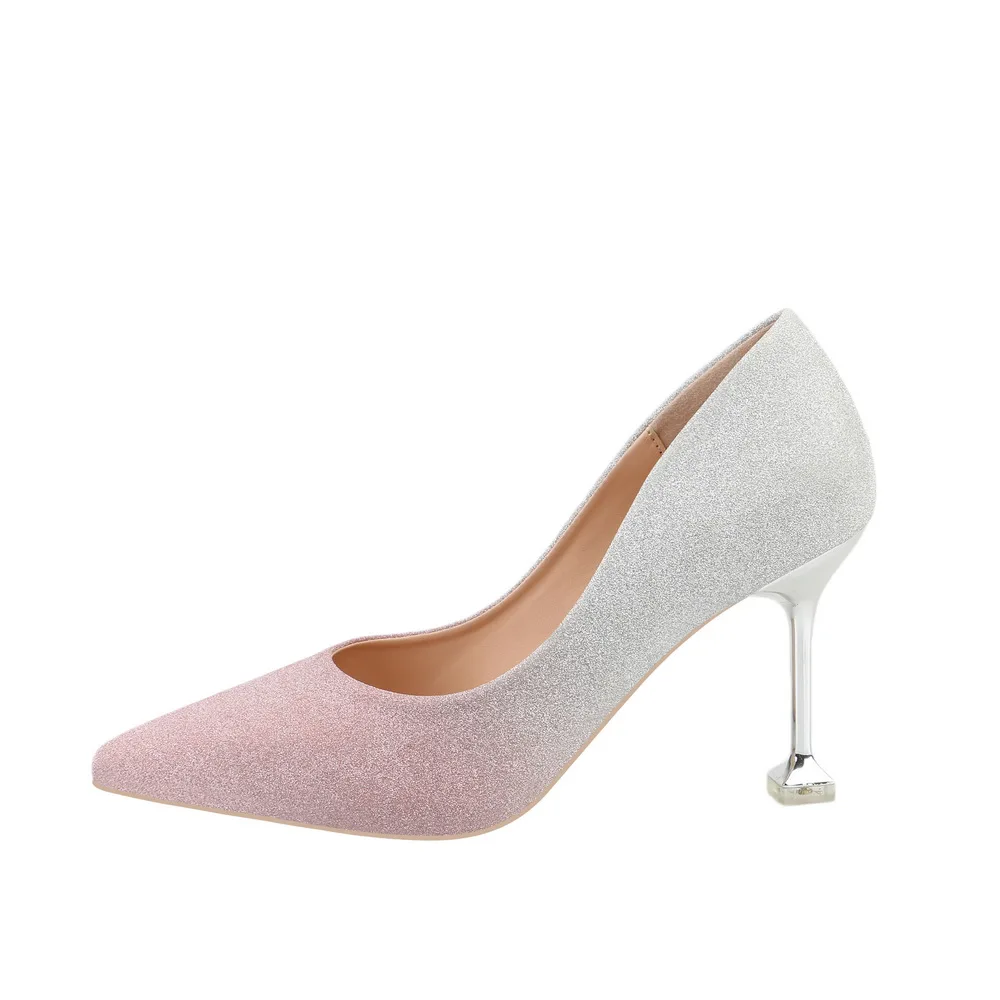 

Women's 8.5 cm high heels pointed toe sexy gradient shiny high heels multicolor female sandals