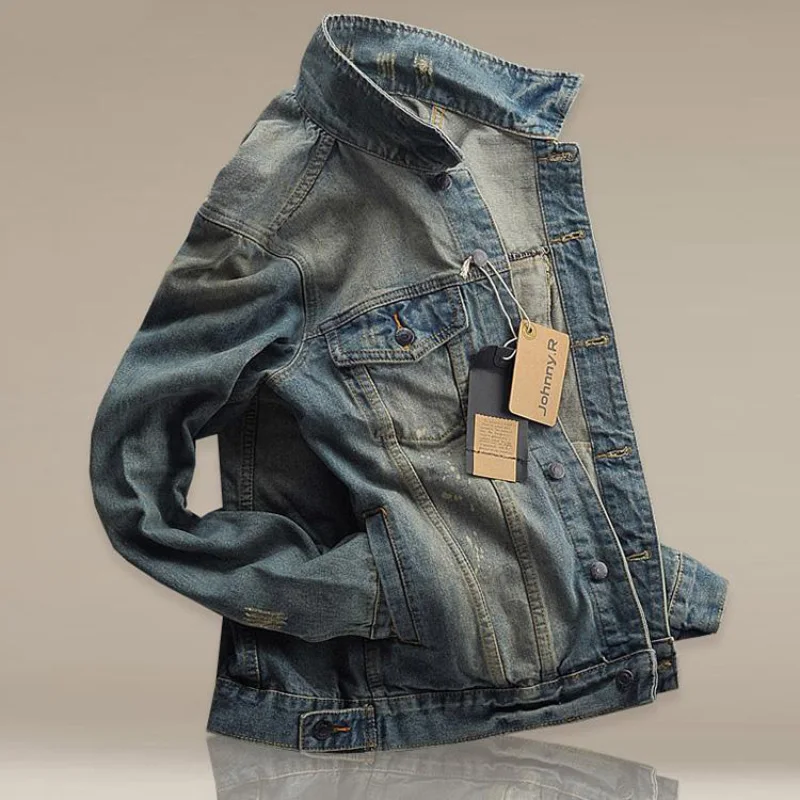 

New Trend Korean Version of The Self-cultivation Type Men's Japanese Retro Jacket Splash Ink Denim Jacket Men's Clothes