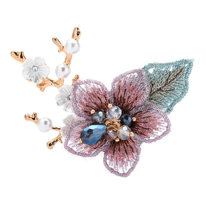 

Wuli&baby New Lace Flower Brooches For Women Lady 3-color Plum Bossom Flower Party Office Brooches Pins New Year Gifts