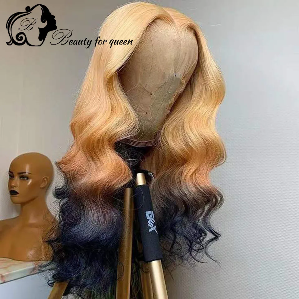 

Ombre Colored Lace Front Human Hair Wigs For Women HD Transparent Lace Frontal Wigs Remy Brazilian Hair Wigs Bleached Knots 180%