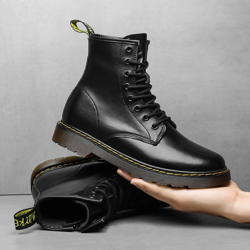 

Men's trendy ins black 8-hole side zipper Martin boots Korean version middle men's tooling boots men's boots short boots