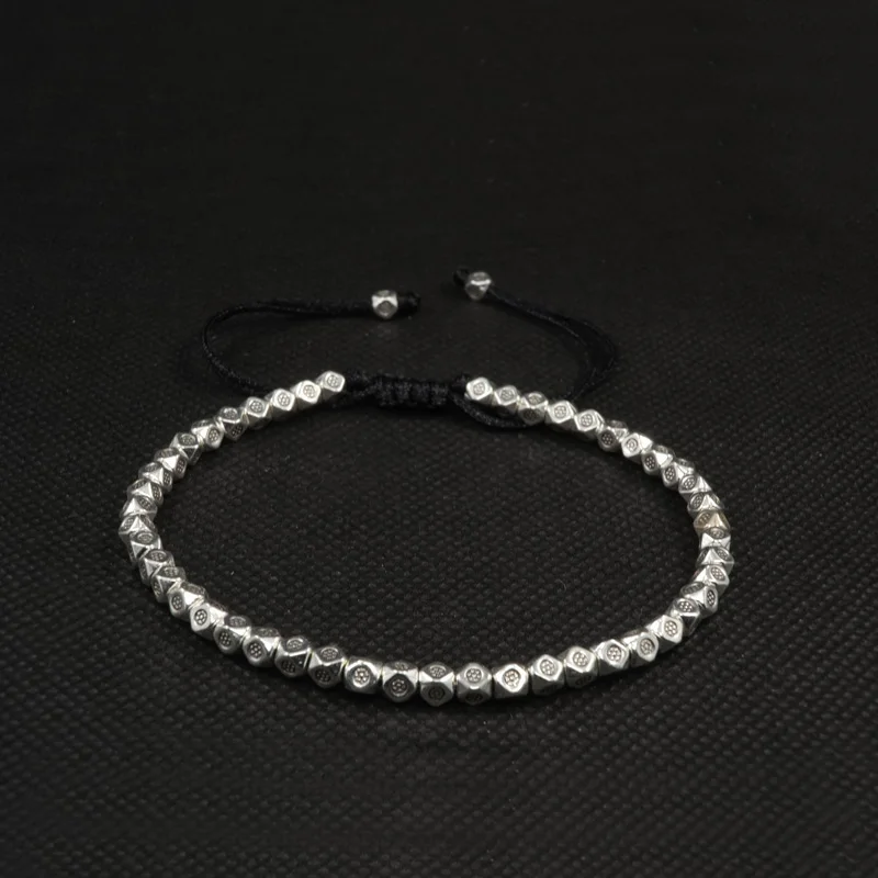 Модные Ретро посеребренные бусины многоугольные браслеты для женщин и мужчин