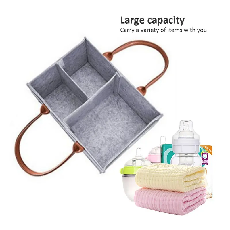 

Baby Felt Storage Nursery Basket Infant Diapers Wipes Bibs Clothes Toys Hanging Bag with Handle Large Pocket Desktop Organizer