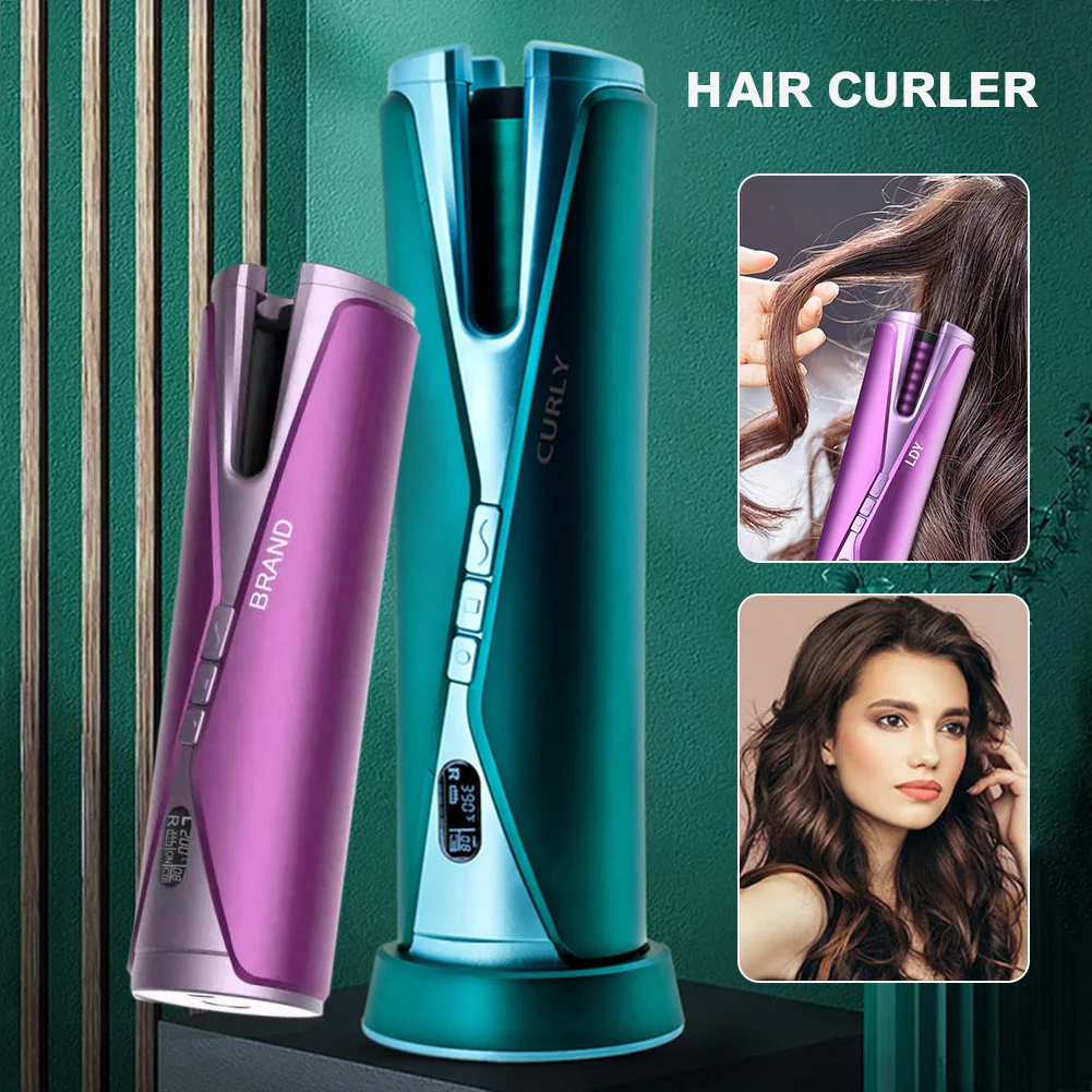 

Cordless Automatic Hair Curler USB Rechargeable Curling Iron Curls Waves LCD Display Ceramic Curly Rotating Curling Wave Styer