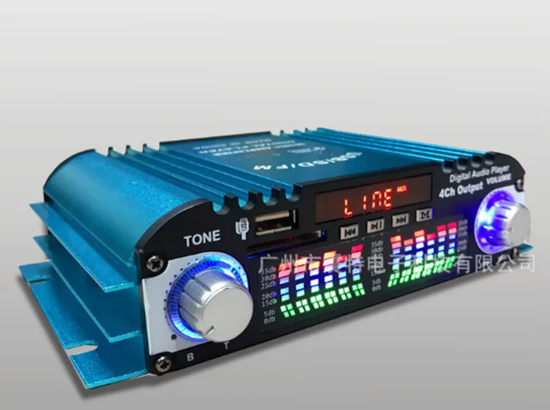 DC12V 40 Вт+ 40 Вт мини 4-канальный Bluetooth автомобиля домашнем компьютере цифровой аудио усилитель пульт дистанционного управления FM радио USB SD музыкальный плейер