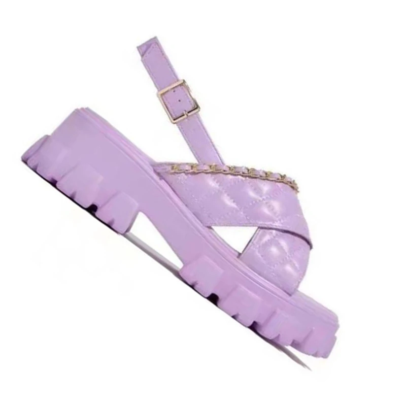 

Summer Sandals for Women Solid Color Open Toe Metal Chain Decorate Casual Ladies Platform Shoes Fashion Female Sandalias Mujer