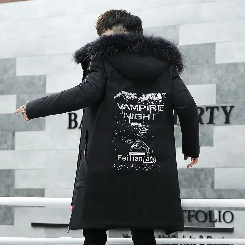 Зимние длинные мужские парки из хлопка с мехом брендовая одежда модные